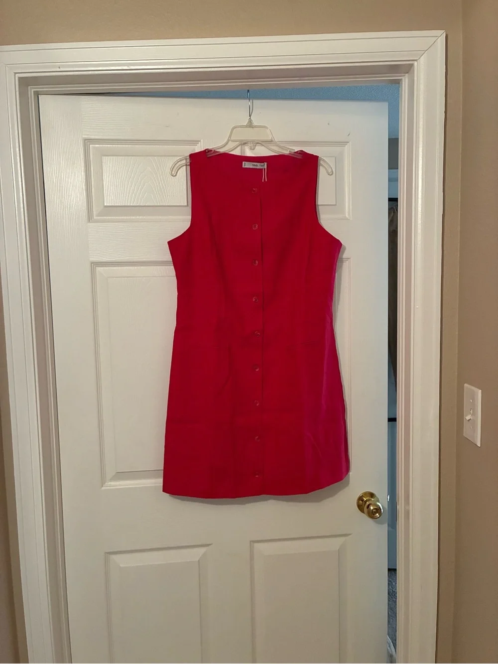 NWT Mango Sleeveless Button-Front Red Shift Dress - Picture 3 of 6